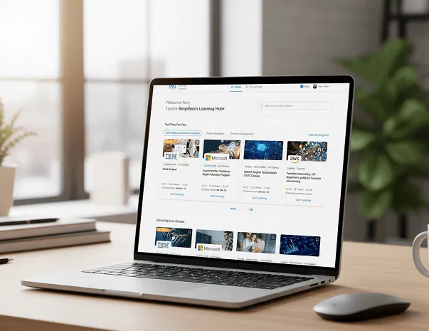 Simplilearn Learning Hub on laptop