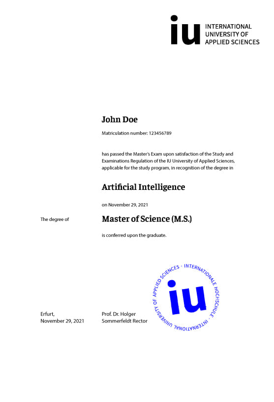 IU Certificate IU Certificate