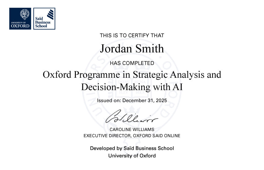 Illustrative certificate only