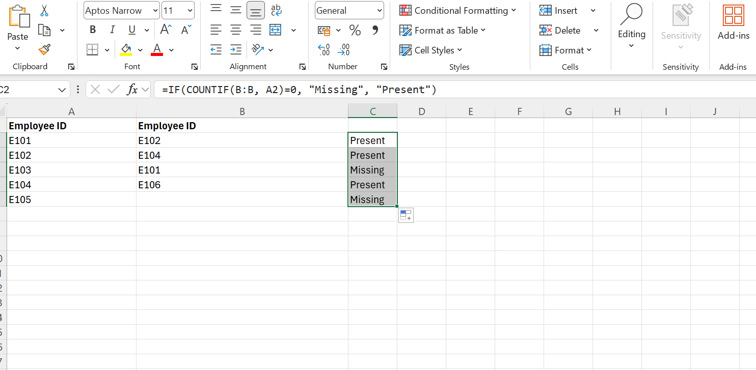Drag and Fill the Formula