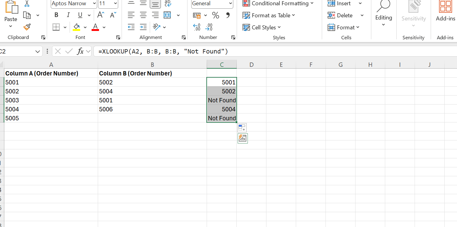 Matched Values OR Not Found