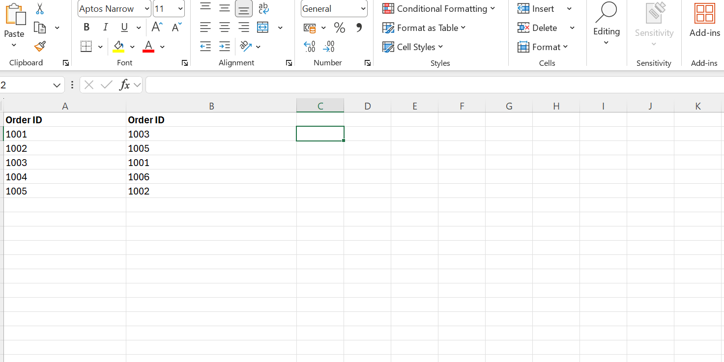 Put the list in Column A and Column B