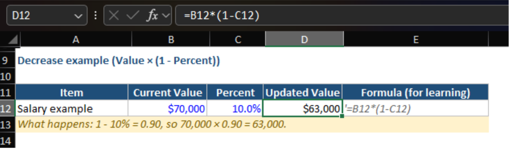 Decrease Number in Excel