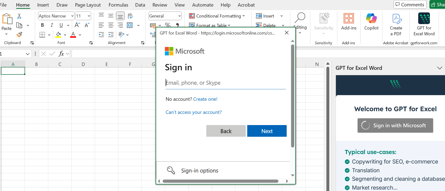 Excel Microsoft Sign IN