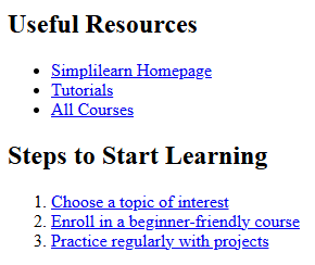 HTML Links & Lists Tags