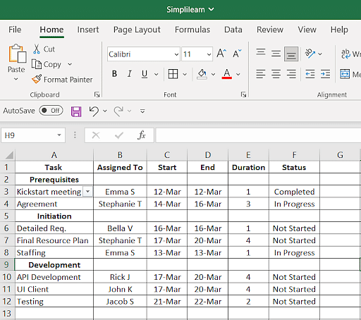 how to create a project management tool in excel