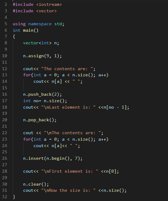 vector assignment in c