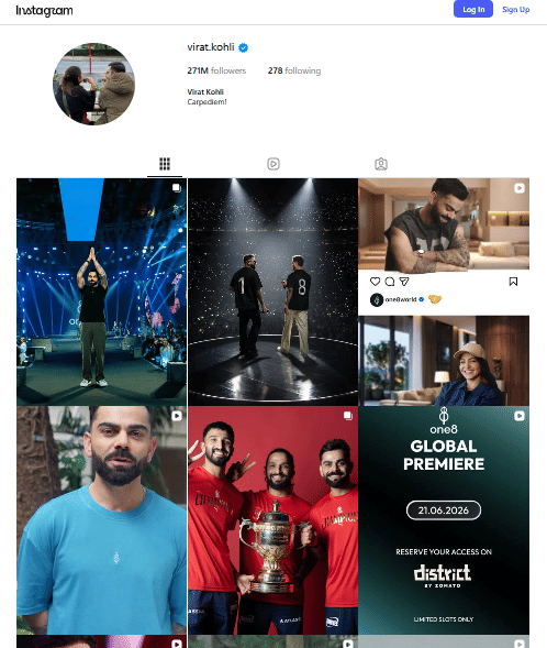 Virat Kohli Instagram Account