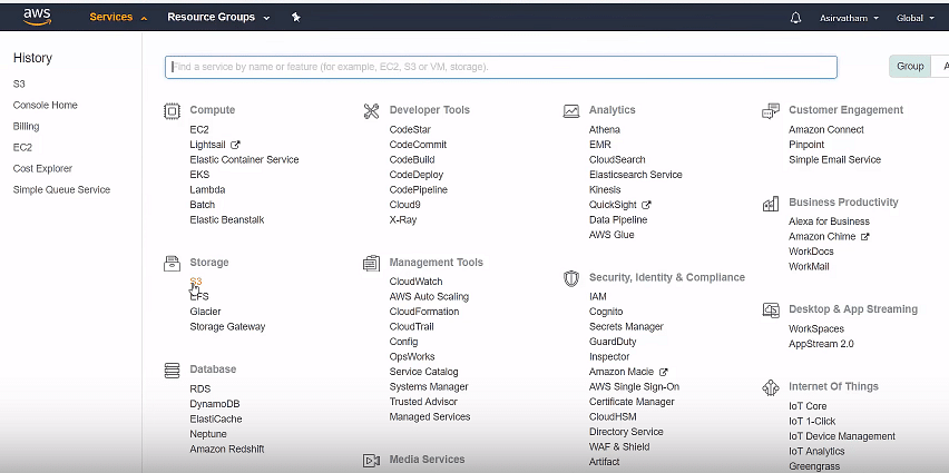 AWS Login - Selecting S3 from Service offerings