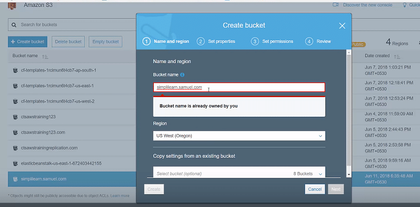 Create a new bucket in a different region