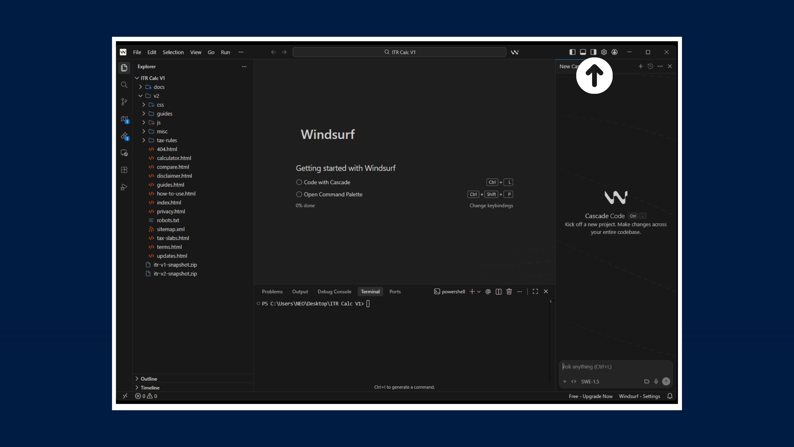 Load a project in windsurf