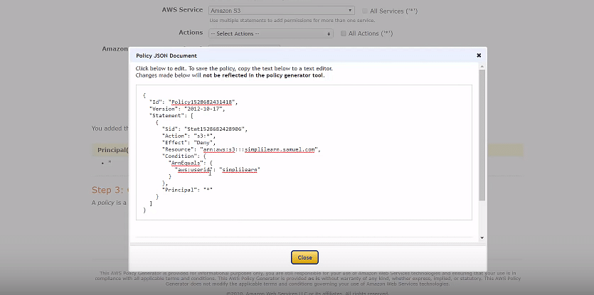 S3 Features - set up a JSON script to deny access