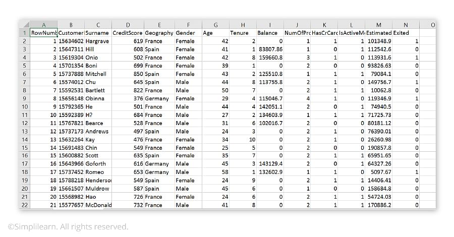 Excel sheet - customers who exit