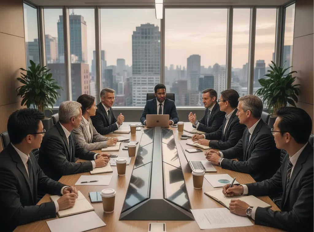 Diverse group of business leaders collaborating in a modern boardroom